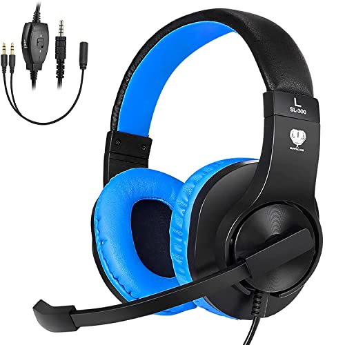 DIWUER Gaming Headset for Nintendo Switch, Xbox One, PS4, Bass Surround and Noise Cancelling 3.5mm Over Ear Headphones with Mic for Laptop PC Smartphones (Blue)