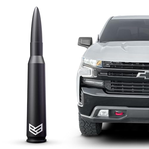 RONIN FACTORY Bullet Antenna Chevy Silverado & GMC Sierra Trucks - 50 Cal Truck Antenna Accessories - Anti Theft - Carwash Safe - Short Replacement Antenna