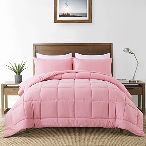 DOWNCOOL Twin Comforter Set -All Season Bedding Comforters Sets with 1 Pillow Case -2 Pieces Bed Set Down Alternative Comforter Set -Pink Twin Bedding Sets(64'x88')