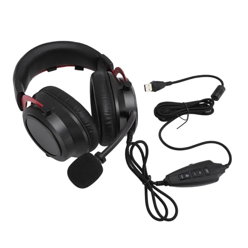 Pyhodi USB Gaming Headset, Noise Canceling in Line Control Over Ear Headphone with Mic LED Light, Large Size Earcups Wrapping Your Ear Comfortably, for PC Mac and Vary Game Device