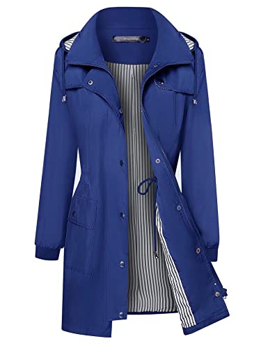 Womens Rain Jackets With Hood Lightweight Long Rain Coats For Women Waterproof Hiking Windbreaker Royal Blue XXL
