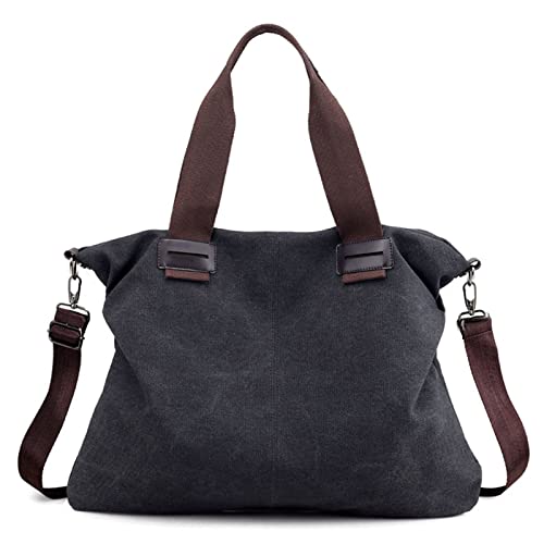 Sunshinejing Women's Canvas Tote Bag Shoulder Crossbody Purses Work Travel Handbag (Black)