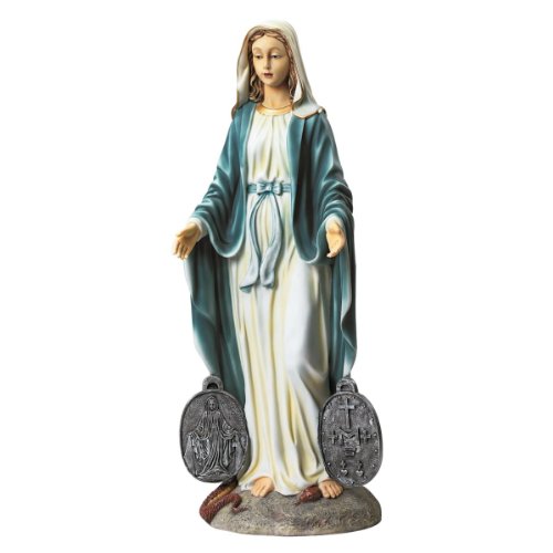 Design Toscano KY914 Miraculous Medal Madonna Virgin Mary Italian Style Religious Indoor/Outdoor, Garden Statue, 9 Inches Wide, 23 Inches Tall, Handcast Polyresin, Full Color Finish