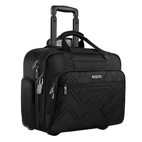 ROSECER Rolling Laptop Bag, 17.3 Inch Premium Laptop Briefcases with Wheels for Men & Women, Waterproof Rolling Computer Bag Work Bag Laptop Case for Travel Work Office Business