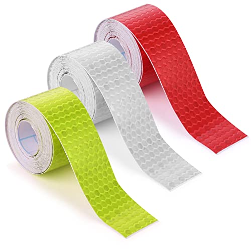 Abeillo 3 Rolls Reflective Tape Outdoor Waterproof Reflective Warning Tape Reflector Tape Night Safety Stickers Silver, Red, Yellow Reflective Tape for Trailer Bicycles Clothing (1 Inch x 30 Ft)