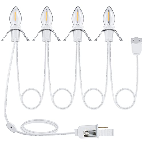 Accessory Cord with 4 LED Light Bulbs, 9.8 Ft Christmas Village Light Cord with Female Plug, C7 Light Cord with Switch for Christmas Halloween Salt Light Blow Mold Holiday Decor, Warm White Light