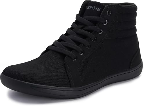 WHITIN Men's Wide Toe Box High Top Barefoot Shoes Boots Casual Canvas Sneakers Zero Drop Sole Size 13 Minimalist Fashion Walking Gym All Black 47
