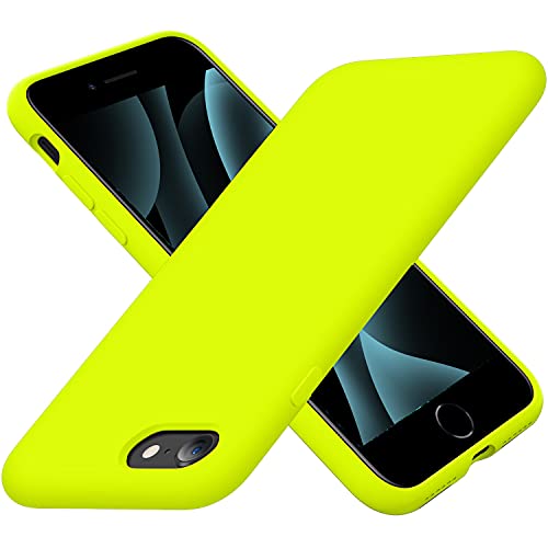 Cordking Designed for iPhone SE Case 2022/2020, iPhone 7 8 Case, Silicone Ultra Slim Shockproof Phone Case with [Soft Microfiber Lining], 4.7 inch, Fluorescent Green