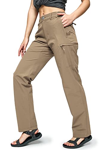 MIER Women's Quick Dry Cargo Pants Lightweight Tactical Hiking Pants with 6 Pockets, Stretchy and Water-Resistant, Khaki, 10
