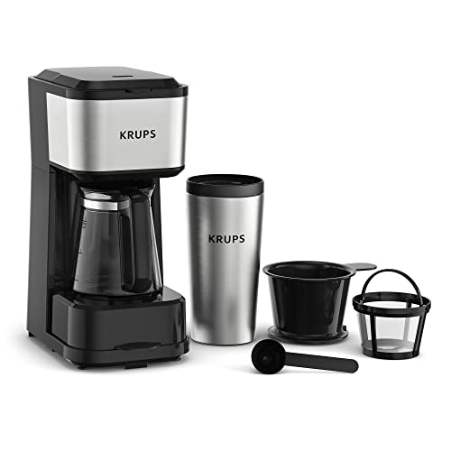 KRUPS Simply Brew Coffee Maker - Multi-Serve 4-in-1 with Stainless Steel Travel Tumbler, Black, 14oz