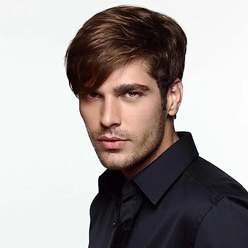 YYHR Short Brown Wigs for Men Short Straight Mens Wig Realistic Natural Male Side Part Wig