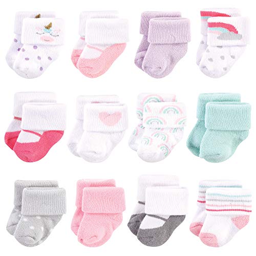 Hudson Baby Unisex Cotton Rich Newborn and Terry Socks, Unicorn, 0-3 Months