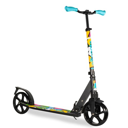 LaScoota Kick Scooter for Adults & Teens. Perfect for Youth 12 Years and Up and Men & Women. Lightweight Foldable Adult Scooter with Large Sturdy Wheels 220lbs - Teen Retro