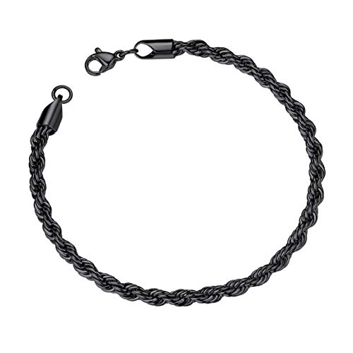 Women Men Twisted Rope Solid Bangle Bracelet Chain Wristband 3mm 21CM Hand Chain Black