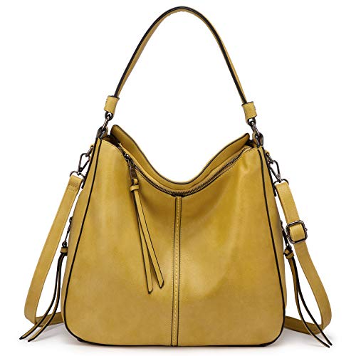 Realer Hobo Crossbody Bags for Women Retro Large Size Shoulder Bag Tote Handbags with a Adjustable Strap (Large, Yellow-Gun Black Hardware（15.2'）)