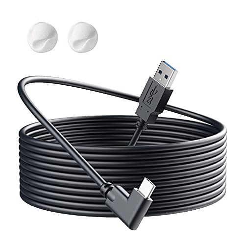 RUJOI 16.5FT VR Headset Cable for Oculus Quest 2/Quest 1, 90 Degree 3.2 gen USB C to A High Speed Data Transfer& Fast Charging Cable for Oculus Quest Headset to a Gaming PC,5M/Black