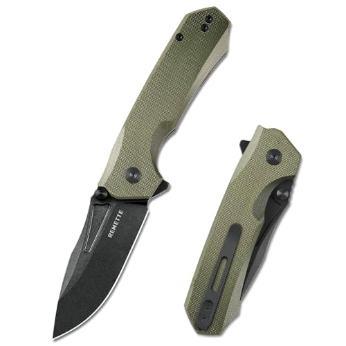 REMETTE Folding Pocket Knife Rhino, 3' D2 Steel Unique Blade Durable G10 Handle EDC Knife with Reversible Pocket Clip for Men Women, Everyday Carry Sharp Hiking Camping Knives RH-0210