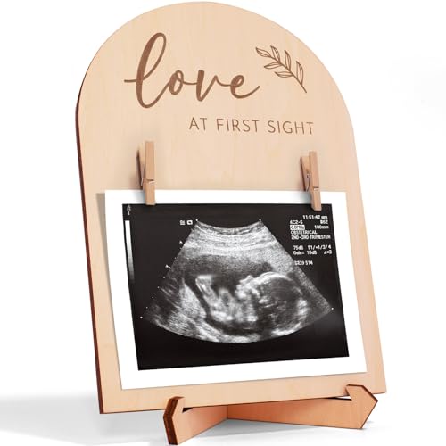Cute Wooden Ultrasound Picture Frame - Beautiful Double Sided Sign For The Announcement of Your Pregnancy Or Baby's Birth - Nursery Decor Sonogram Photo Frame & Pregnancy Gift For First Time Moms