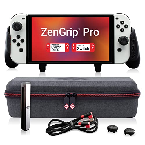 Satisfye – ZenGrip Pro Gen 3 OLED Elite Bundle, Accessories Compatible with Nintendo Switch - The Bundle includes: Grip, Elite Case and a Low Profile USB C-C Cable. BONUS: 2 Thumbsticks+1 JoyCon Rail