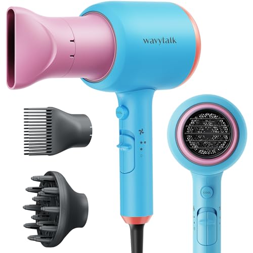 Wavytalk Hair Dryer Blow Dryer with Diffuser Nozzle Comb and Concentrator Negative Ions Fast Drying Light and Quiet with Ceramic Technology Professional 1875 Watt for All Hair Types Poppa Color