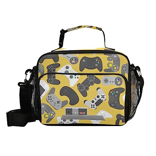 Video Game Controller Lunch Bag for Women Men Gadgets Joysticks Gamepad Insulated Cooler Tote Bag with Adjustable Shoulder Strap Large Capacity Reusable Leakproof Picnic Lunch Box Outdoor for Adult Of