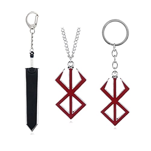 Mullike Brand Of Sacrifice Rune Pendant Necklace Keychain Guts Sword Keychain Red Logo Cosplay Prop Jewelry Gift for Men Fans (Brand Of Sacrifice)