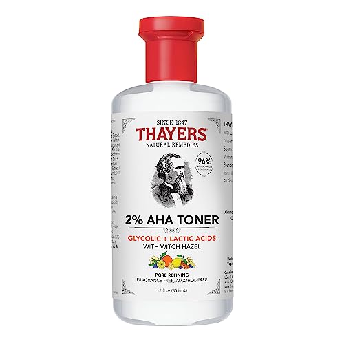 Thayers 2% AHA Exfoliating Toner with Glycolic Acid, Lactic Acid and Witch Hazel, Smoothing and Pore Refining Skin Care for All Skin Types, 12 Fl Oz