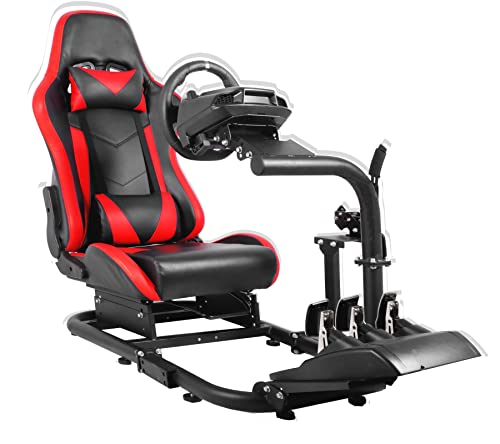 Anman Heavy Racing Sim Simulator Cockpit with Professional Esports Red Seat fit forThrustmaster T300RS TX Fanatec Logitech G25 G27 G29 G920 G923, Wheel Shifter Pedals NOT Included