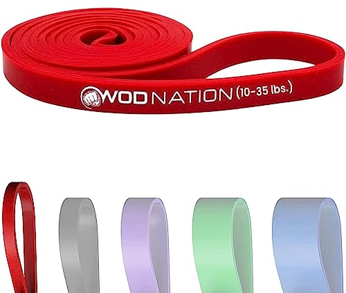 WOD Nation Single Pull Up Assistance Band (10-35lbs Red Band) - Best for Pullup Assist, Chin Ups, Resistance Bands Exercise, Stretch, Mobility Work & Serious Fitness - 41 inch Straps