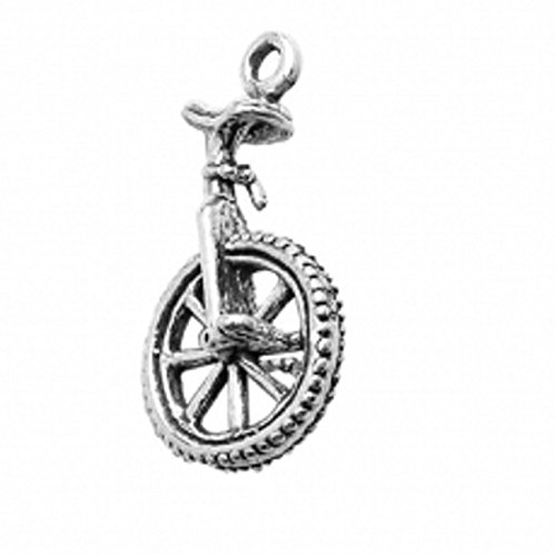 Sterling Silver 24' Mens Unisex 1.5mm Box Chain 3D Unicycle Pendant Necklace