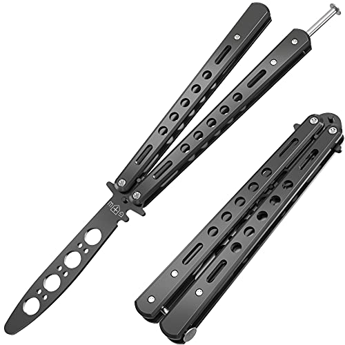 Grand Way Butterfly Trainer – Balisong Trainer – Practice Butterfly – Balisong Butterfly Knives NOT Real NOT Sharp Blade – Black Dull Trick Butterfly – Butter Fly Training CSGO K10-B