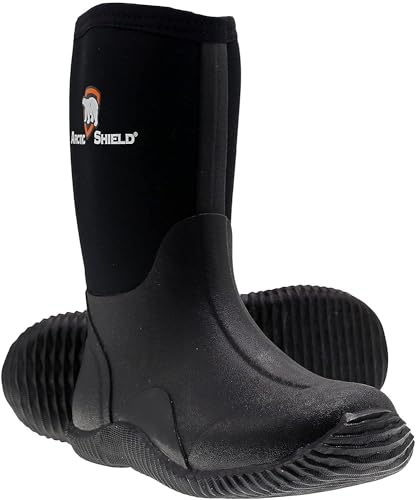 ArcticShield Kids Rubber Neoprene Outdoor Boots for Boys or Girls - Warm Insulated Waterproof Unisex Winter/Rain/Snow Boots (Black, 5 Big Kid)