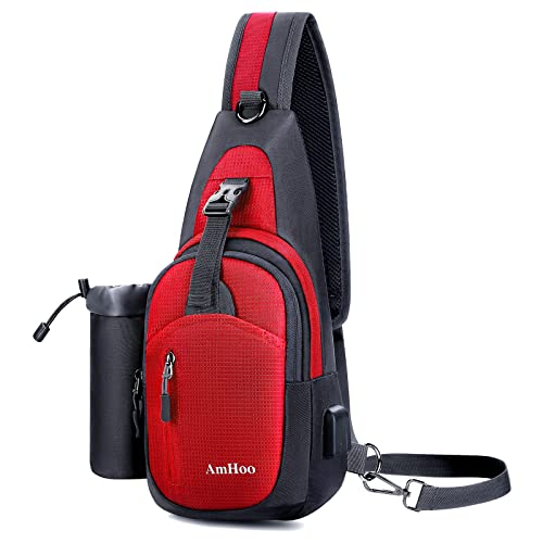 AmHoo Sling Backpack Chest Shoudler Crossbody Bag Water Resistant Hiking Daypack Small Red