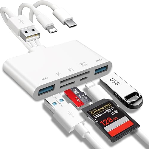 5-in-1 Memory Card Reader, USB OTG Adapter & SD Card Reader for i-Phone/i-Pad, USB C and USB A Devices with Micro SD & SD Card Slots, Supports SD/Micro SD/SDHC/SDXC/MMC