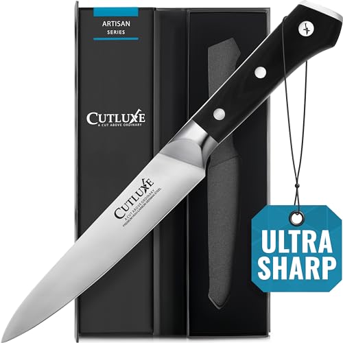 Cutluxe Utility Knife – 5.5' Paring Kitchen Knife – Forged High Carbon German Steel – Full Tang & Razor Sharp – Ergonomic Handle Design – Artisan Series