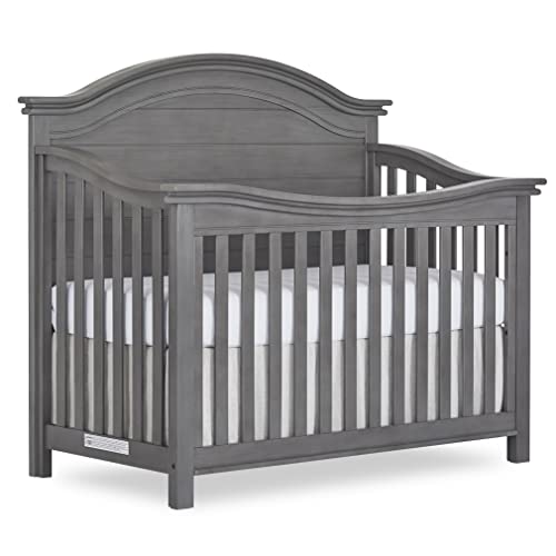 Evolur Belmar Curve 5-in-1 Convertible Crib in Rustic Grey, Greenguard Gold Certified, Features 3 Mattress Height Settings, Crafted from Hardwood, Wooden Nursery Furniture