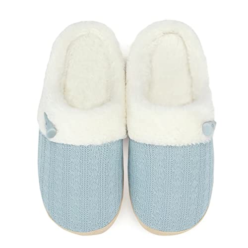 NineCiFun Women's Slip on Fuzzy Slippers Memory Foam House Slippers Outdoor Indoor Warm Plush Bedroom Shoes Scuff with Faux Fur Lining size 7 8 light blue