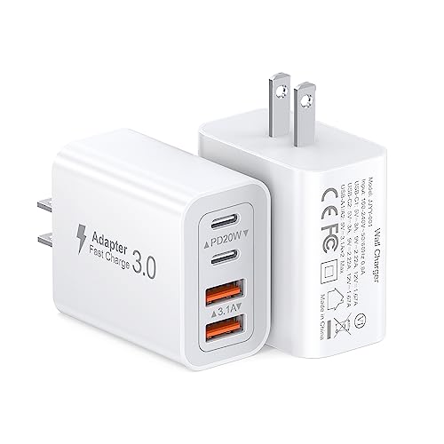 40W USB C Charger Cube, 2-Pack Wall Plug Fast Charging Block, 4-Port PD+QC Power Adapter Multiport Brick Type C Box for iPhone 15/14/13/12/11/Pro Max/XS/XR/8/7, Tablets, Cellphones