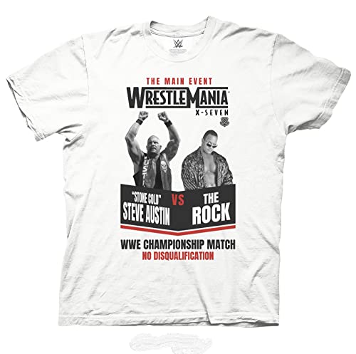 Wrestlemania 17 Stone Cold Steve Austin vs The Rock Mens White Shirt (as1, Alpha, l, Regular, Regular, Large)