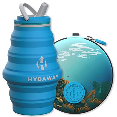HYDAWAY Hydration Travel Pack | 17oz Collapsible Water Bottle with Flip Top Lid and 4-inch Protective Travel Case for Travel, Hiking, Backpacking I Portable & Leakproof, Food-Grade Silicone, BPA Free