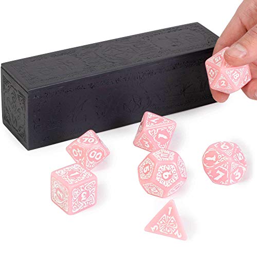 Wiz Dice Titan 25mm Dice - Large Polyhedral Dice Set for Various Role Playing Dice Games - Calliope 7 Cnt - DND Dice Set with a Wooden Dice Box - Includes D4, D6, D8, D10, D10(0), D12 & D20