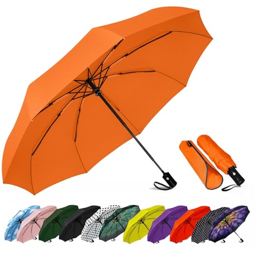 SIEPASA Windproof Travel Compact Umbrella-Automatic Umbrellas for Rain-Compact Folding Umbrella, Travel Umbrella Compact, Small Portable Windproof Umbrellas for Men Women Teenage. (Orange)