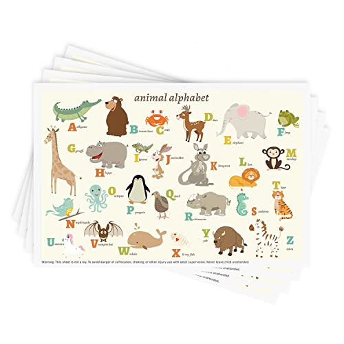 Disposable Stick-on Placemats 40 Pack for Baby & Kids, Restaurant Table Mats 12' x 18' Sticky Place Mats, Toddler Baby Placemat, Animal Alphabet Theme