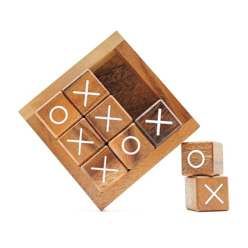 BSIRI Tic Tac Toe for Kids and Adults Coffee Table Living Room Decor and Desk Decor Family Games Night Classic Board Games Wood Rustic for Families Size 4 Inch