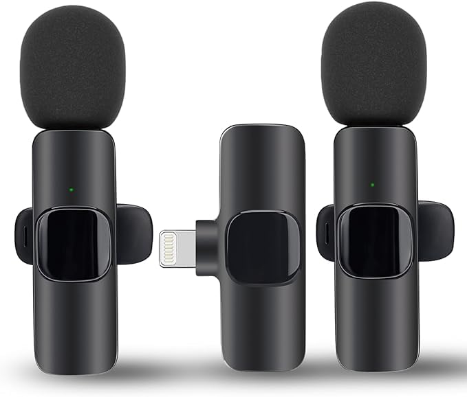 KatranaHE 2 Packs Wireless Lavalier Microphone for iPhone, iPad. Clip on Microphone, Crystal Clear Sound Wireless Microphones for Recording, Live Streaming