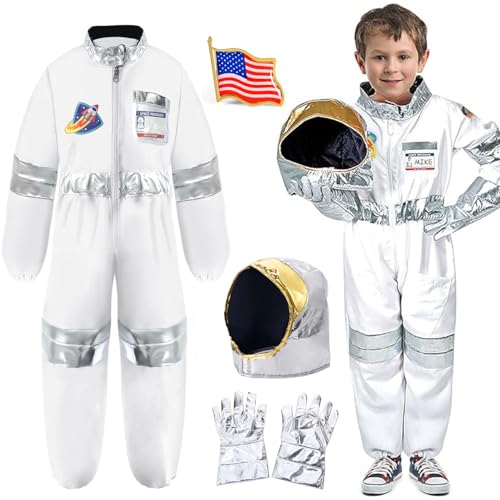 Latocos Astronaut Costume for Kids Space Pilot Jumpsuit with Helmet Pretend Dress up Role Play Set Birthday Gifts Boys Girls