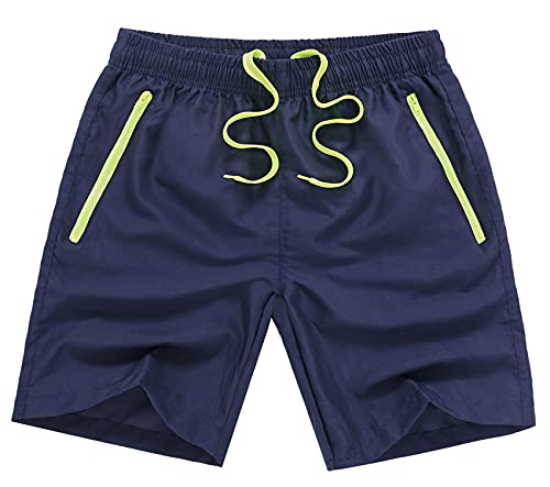 MADHERO Men Swim Trunks with Zipper Pockets Quick Dry Bathing Suits Mesh Lining,Navy Blue,Size L