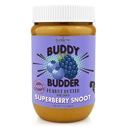 Bark Bistro Company, Superberry Snoot, 100% Natural Dog Peanut Butter, Healthy Peanut Butter Dog Treats, Stuff in Toy, Dog Pill Pocket, Made in USA (17oz jar)