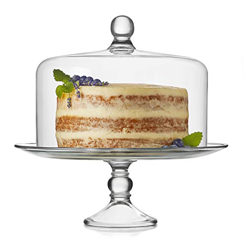 Libbey 55782 Selene 2-Piece Cake Stand with Lid, 13' Elegant Curved Footed Covered Cake Stand and 10.5' Versatile Clear Cake Holder
