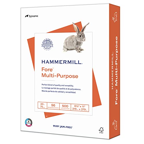 Hammermill Printer Paper, Fore Multipurpose 20 lb Copy Paper, 8.5 x 11 - 96 Bright, Made in the USA, 103267 (1 Ream, 500 Sheets Total)